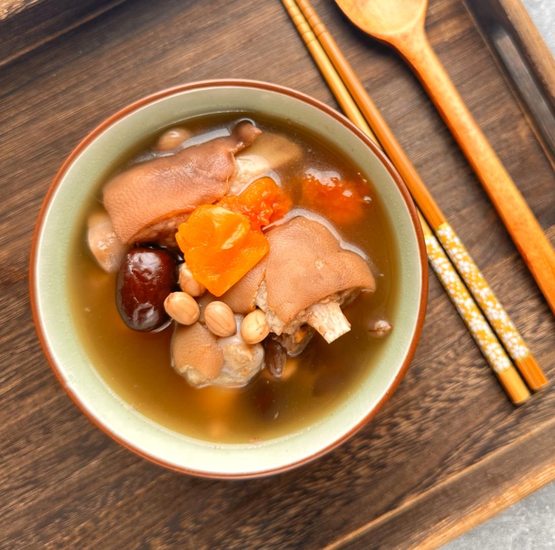 Pig Trotter Soup With red Bean, Peanut, and Red Date – served hot with bold flavors