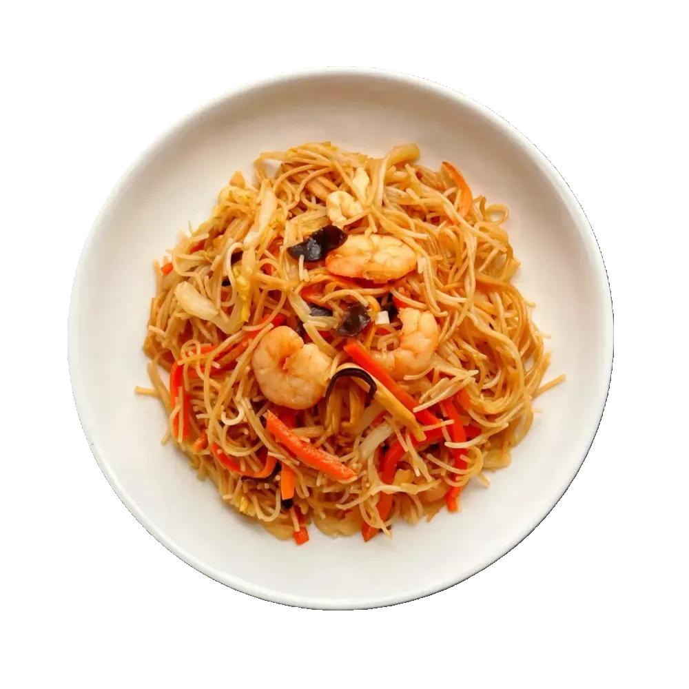 Rice vermicelli with pork, shrimp, napa cabbage and mushrooms